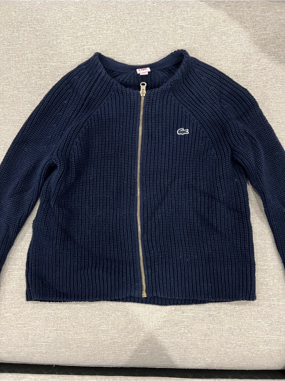 Lacoste Navy Ribbed Zip-Up Knit Sweater
